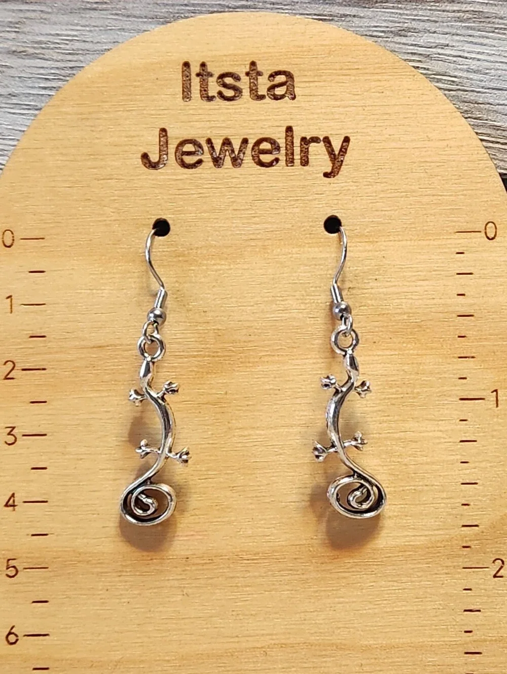 Gecko Tibetan Silver Charms on Stainless Steel French Earwires A15 - Picture 2 of 3